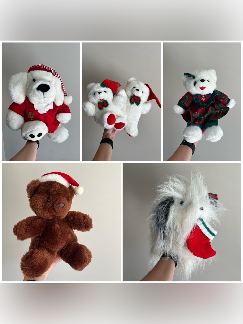 Bundle of 6 Vintage Christmas Stuffed Animals Plush Toys